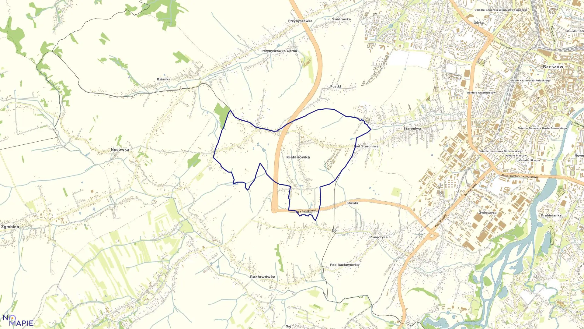 Mapa obrębu Kielanówka w gminie Boguchwała