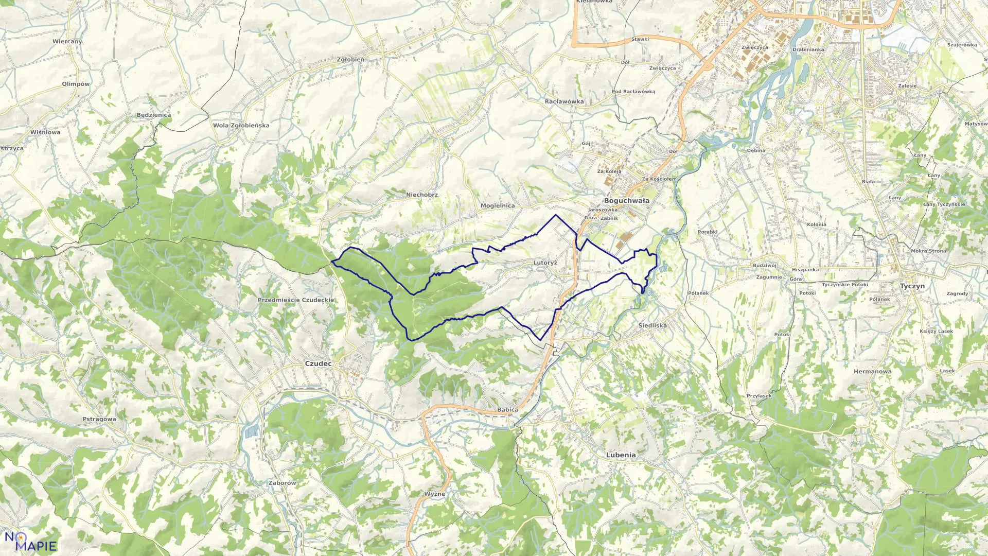 Mapa obrębu Lutoryż w gminie Boguchwała