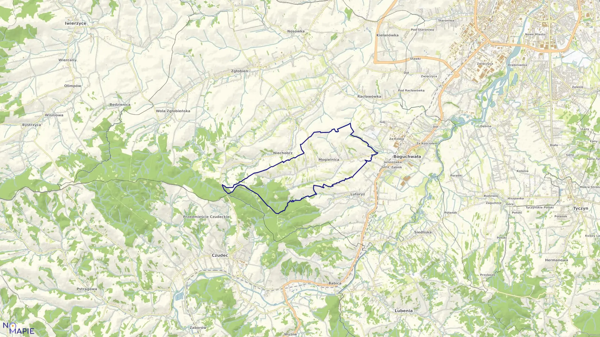 Mapa obrębu Mogielnica w gminie Boguchwała