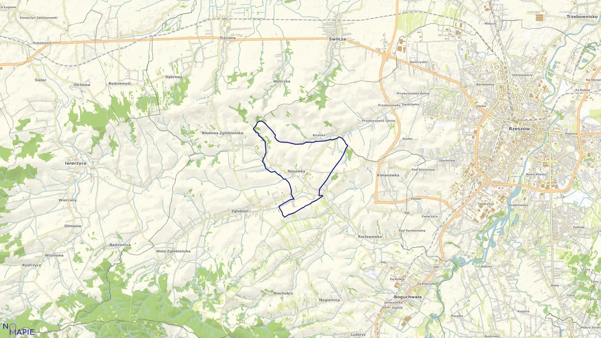 Mapa obrębu Nosówka w gminie Boguchwała